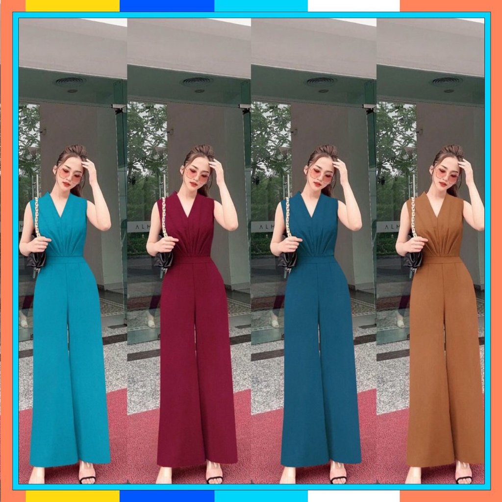 ☼Jumsuit Dài 💝FREESHIP💝 Jum ống suông cổ tim dây kéo lưng xếp ly bụng xinh xắn J1132