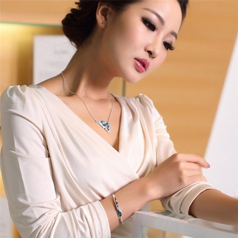 Set Vòng cổ + Bông Tai Hình Bướm Đính Pha Lê