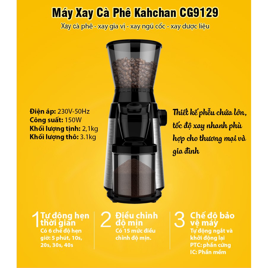 Máy xay cà phê cho quán, gia đình Kahchan CG9129 chính hãng, có thể xay ngũ cốc, xay thuốc