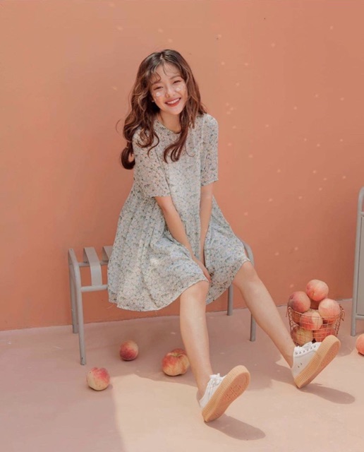 Đầm hoạ tiết xinh độc lạ minty dress mẫu babydoll hoa nhí chất voan mát rượi 2 lớp dày dặn có lót 2 dây