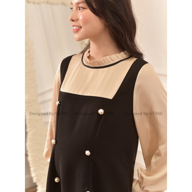 Váy Bầu Thu Đông - Đầm Bầu GUME GIẢ YẾM TUYẾT MƯA PHỐI ÁO NÂU - GM008
