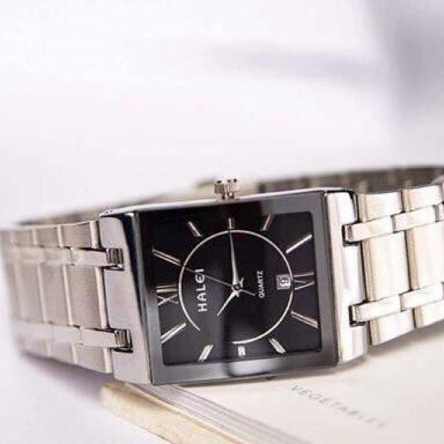 [ Tặng vòng tỳ hưu may mắn ] Đồng hồ nam Halei mặt vuông dây kim loại chống nước