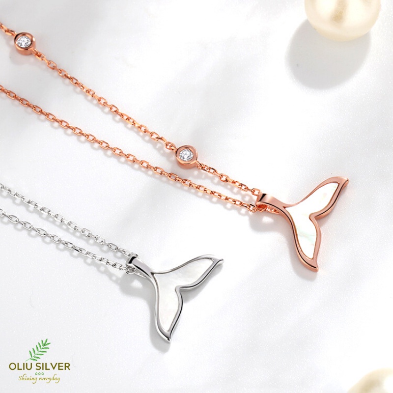 Dây Chuyền Bạc S925 Đuôi Nàng Tiên Cá Đính Đá Zircon Xinh Xắn | Vòng Cổ Nữ Trang Sức Bạc Thời Trang