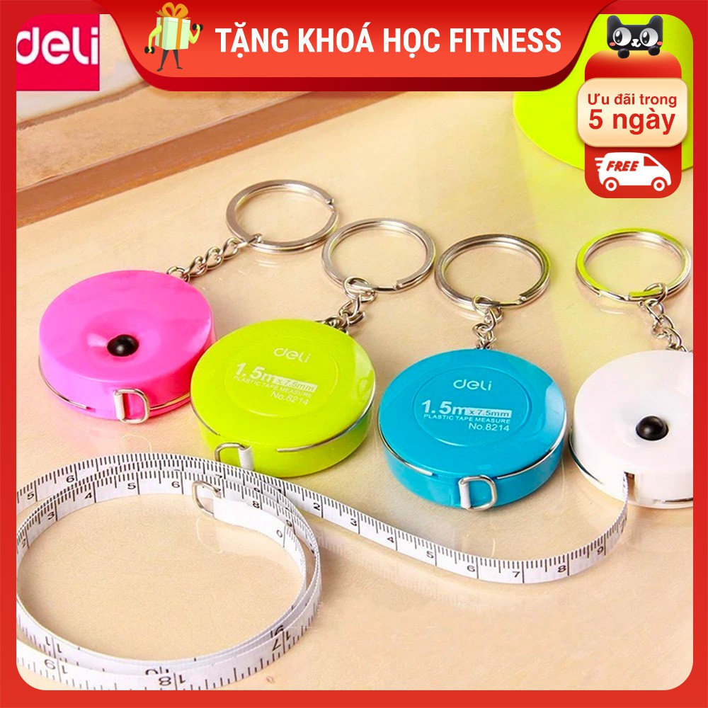 [Tặng Khoá Học Fitness] Thước dây mini Deli, dụng cụ đo may vá cuộn tự động 2020