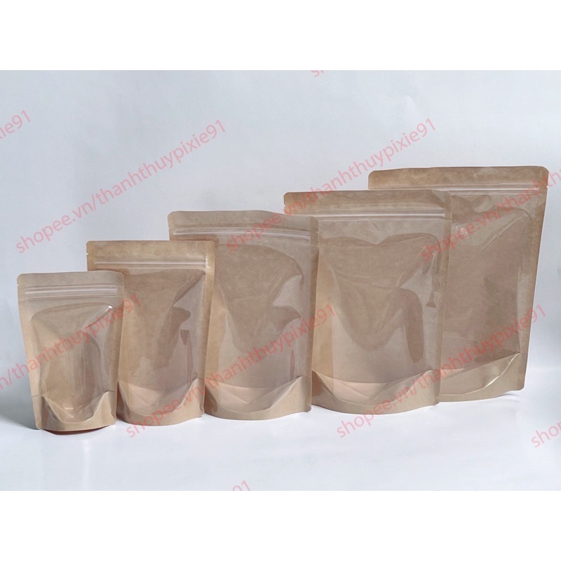 1kg túi zip giấy kraft đựng thực phẩm khô mặt trong - giấy nhìn thấy sản phẩm bên trong