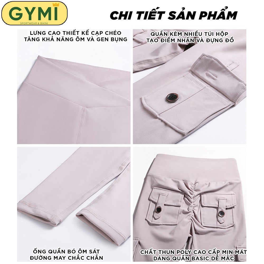 Quần tập gym yoga nữ chun mông túi hộp Mitao Girl x GYMI QD30 dáng legging chất thun poly mền mịn cạp chéo nâng mông