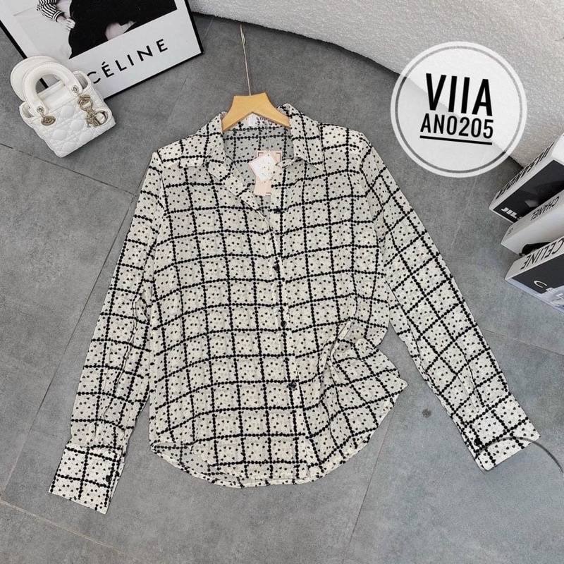 Sơ mi hoạ tiết kẻ ô tim chanh sả AN0205 VIIA DESIGN