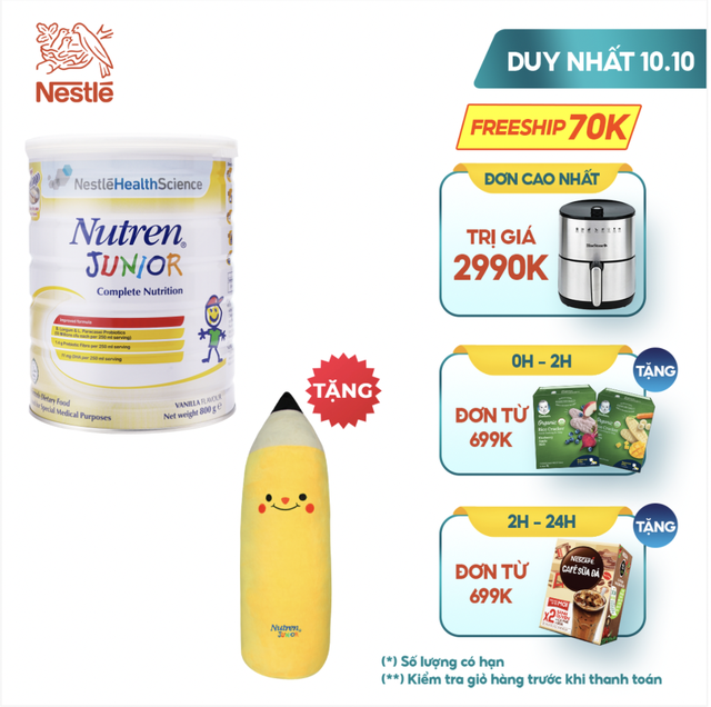 [Mã FMCG80 giảm 10% đơn từ 400K] [Tặng 01 Gối ôm bút chì cho bé] Sữa bột Nutren Junior 800g