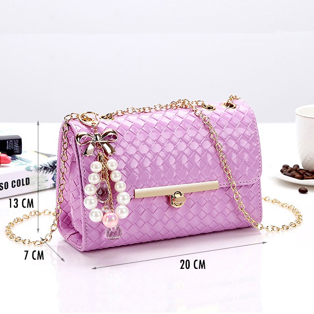 Túi Đeo Chéo, Túi Đeo Chéo T22 Caro Khóa Gài  Màu Hồng Sen