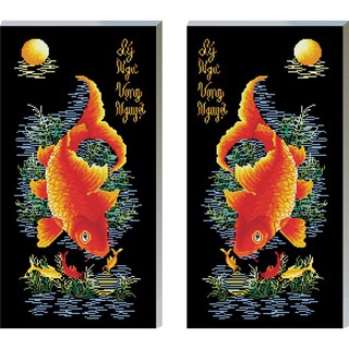 Tranh thêu chữ thập lý ngư vọng nguyệt 88945(73x63cm)chưa thêu 5d dlh
