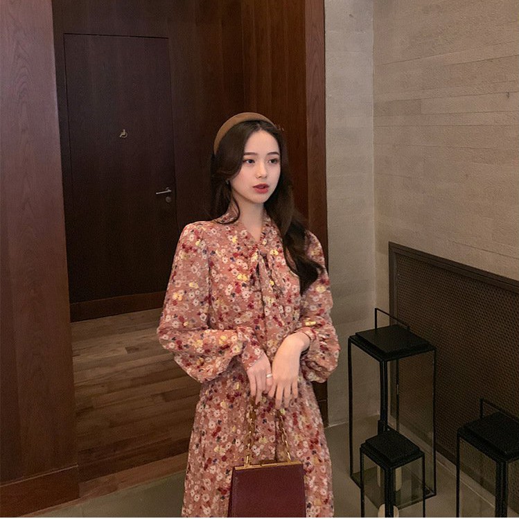 Đầm Maxi Voan Hoa Tay Dài Phối Nơ Trẻ Trung Phong Cách Retrol Hàn Quốc - MSP D10 | BigBuy360 - bigbuy360.vn