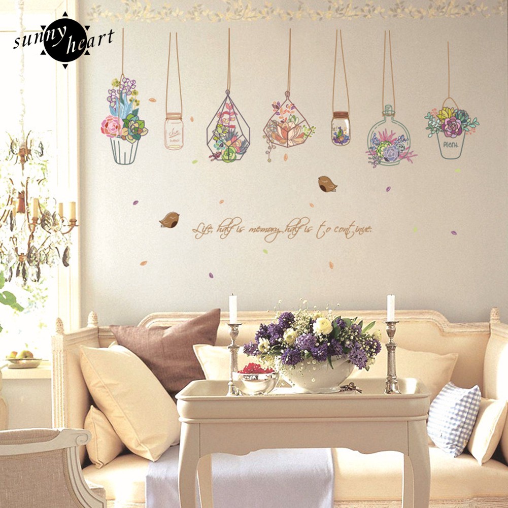 Đề can dán tường họa tiết chậu cây hoạt hình dùng để trang trí cho phòng tắm