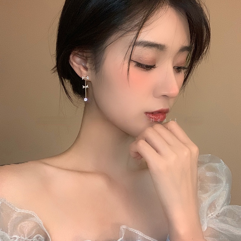 Bông Tai Hình Nơ Đính Đá Zircon Thời Trang Hàn Quốc Cho Nữ