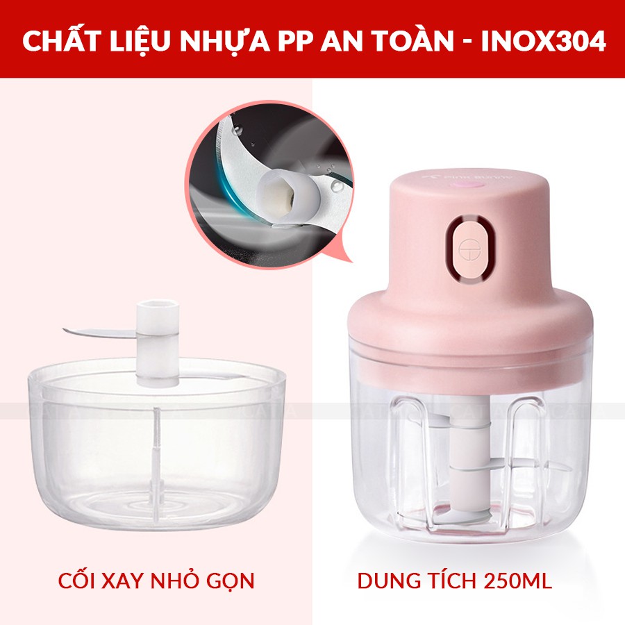 Máy xay mini sạc cổng USB tiện lợi - Xay thịt, tỏi, ớt, rau củ quả (thể tích 250ml)