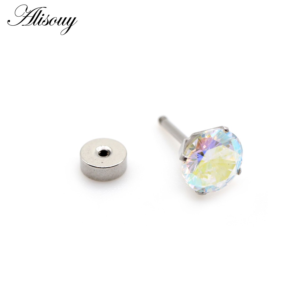 Alisouy 2 Chiếc Unisex Nam Nữ Tròn Pha Lê Zircon Thép Không Gỉ Bông Tai Barbell Tragus Sụn Xuyên Trang Sức