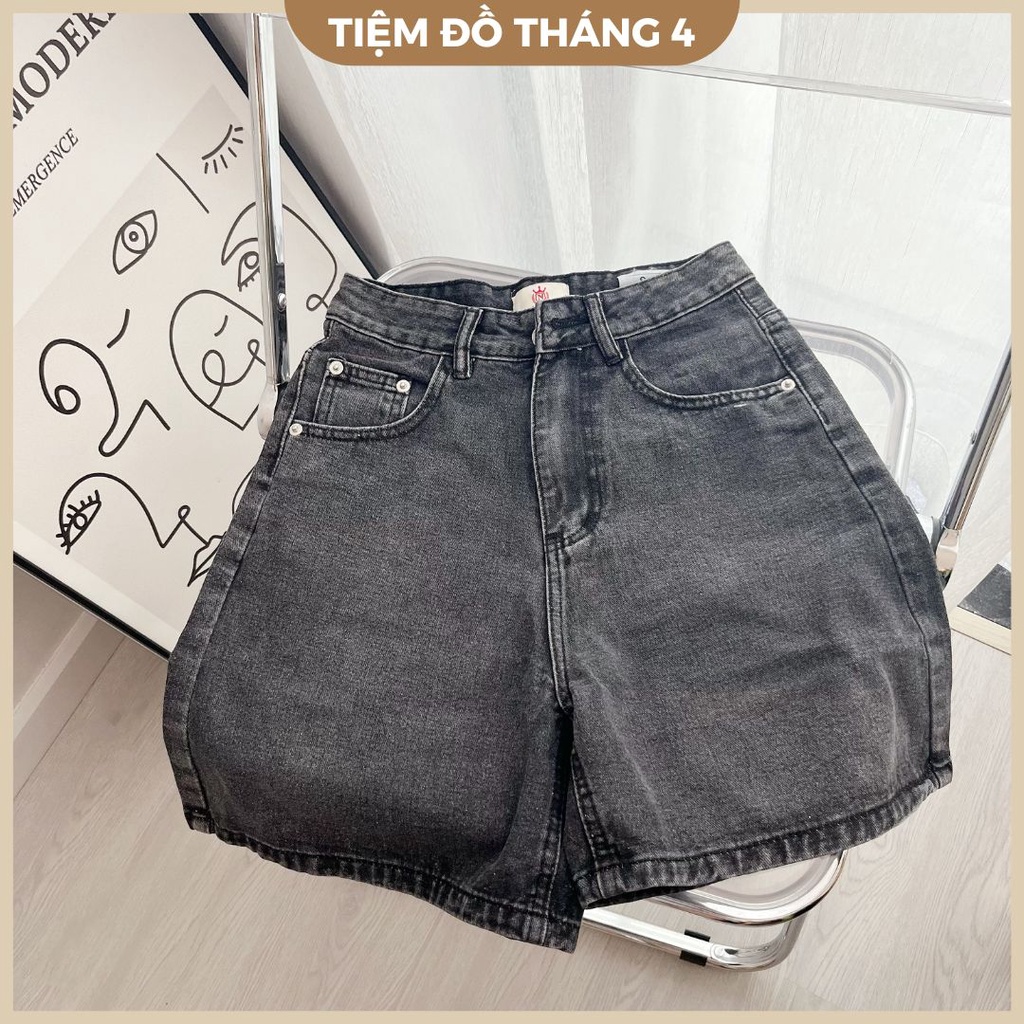Quần Short Nữ Chất Jeans Trơn Ống Rộng Cạp Cao TIỆM ĐỒ THÁNG 4 JEANS NGỐ