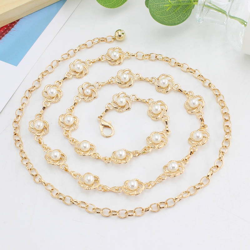 Vòng eo 。 Thắt lưng đính ngọc trai kim loại tinh tế thời trang Hàn Quốc cho nữ