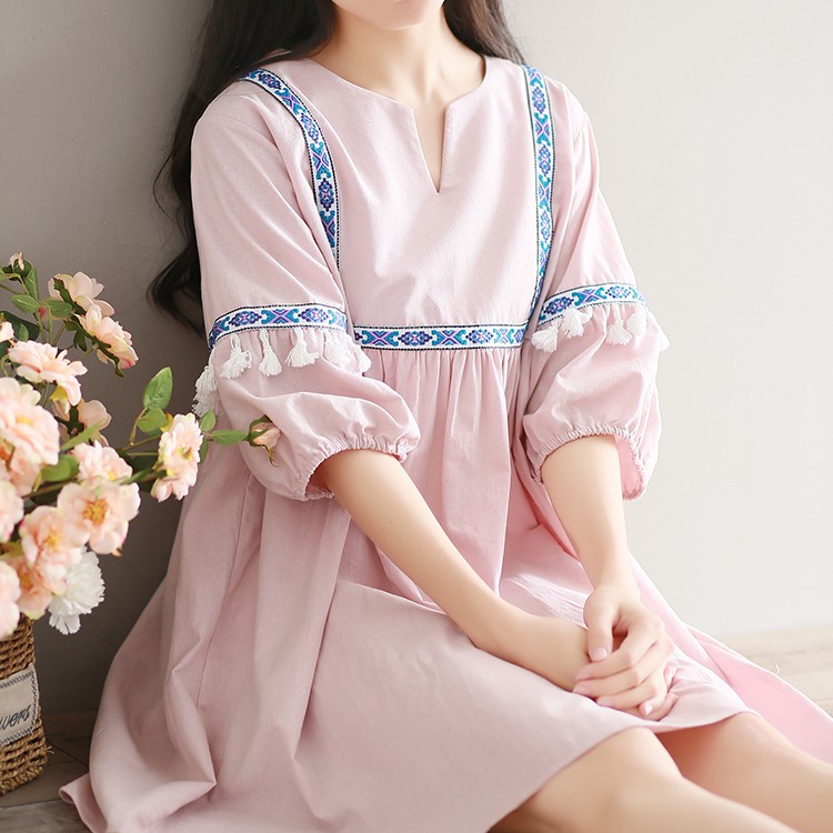 Váy dáng dài Váy suông Váy maxi nữ 2021 phong cách mới mùa hè văn học phụ vải lanh cotton lỏng lẻo và tinh tế