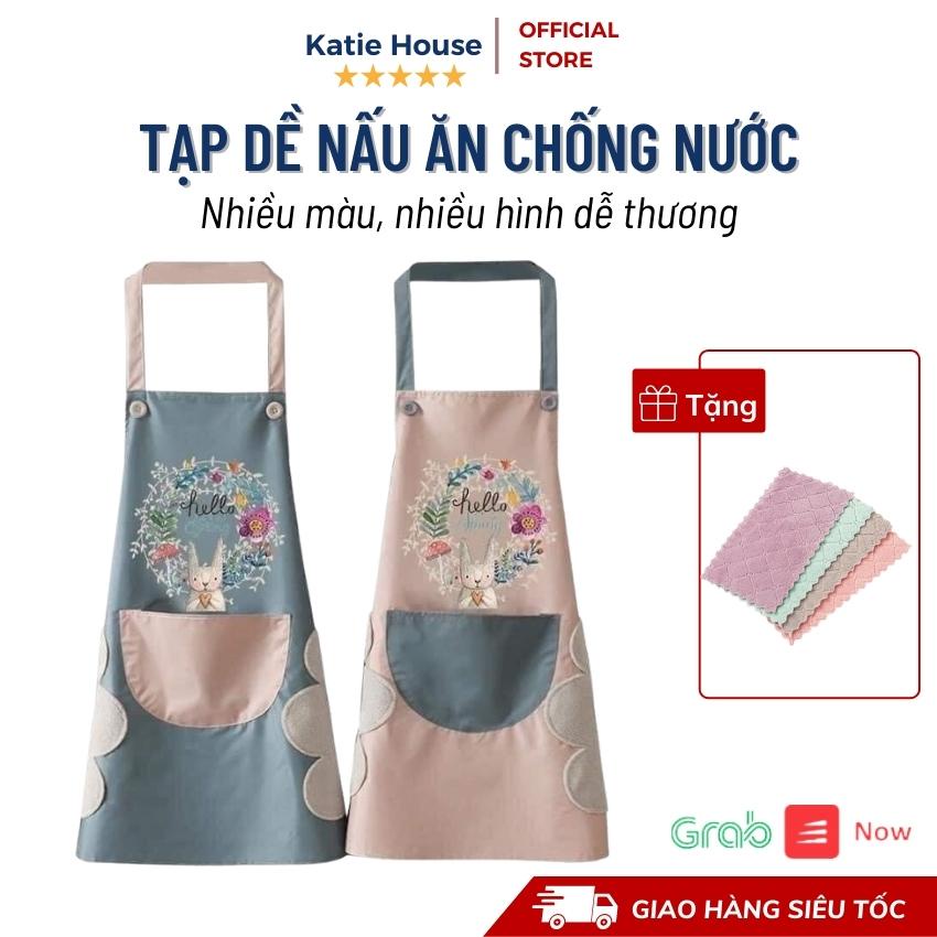 Tạp Dề Nấu Ăn Chống Nước Katie House, Tạp Dề Pha Chế Nhà Hàng Quán Cafe, Làm Bánh Dễ Thương, Có Túi, Có Lau Tay Hai Bên