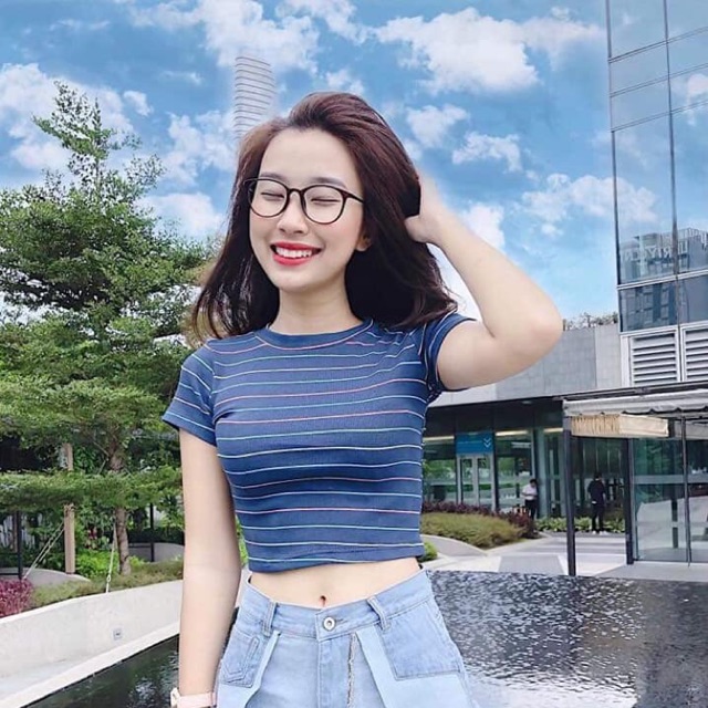 Áo thun gân croptop sọc mã 06