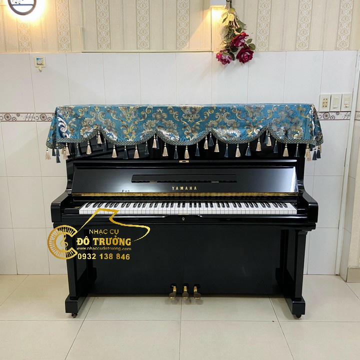 Khăn phủ đàn Piano cơ mẫu xanh phối tua rua chùm cao cấp