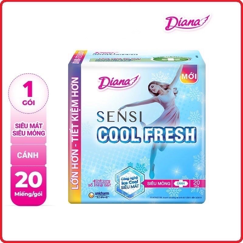 Băng vệ sinh Diana Sensi Cool Fresh Siêu Mỏng Cánh Gói 20 Miếng