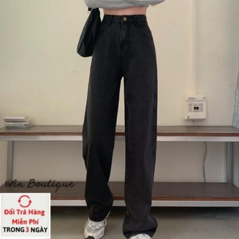 Quần jean nữ ống suông rộng màu be màu xanh màu đen trơn cơ bản cạp lưng cao hot 2022 Win Boutique