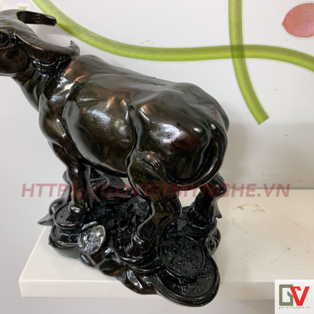 [Tượng con trâu] Tượng trâu trang trí phong thủy - Chiều cao 16cm - Màu nâu đen/Màu Nhũ đồng - Đá composite