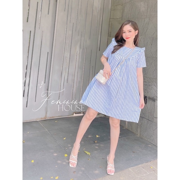 Đầm Suông Linen, váy kẻ suông, váy sọc linen mát mẻ diện hè