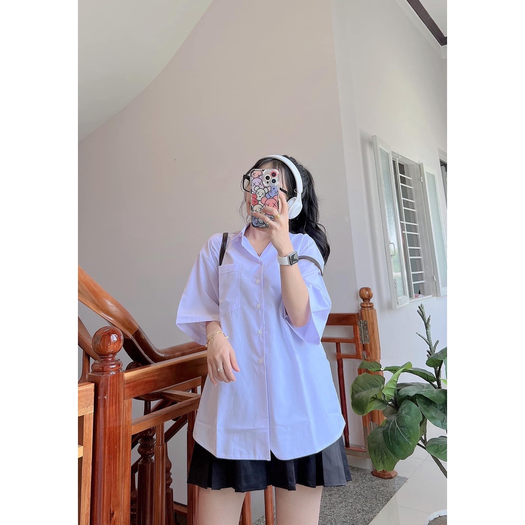 sơ mi trắng cộc tay