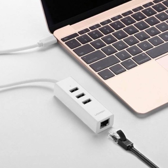 [Mã 155ELSALE giảm 7% đơn 300K] Cổng Usb Type C Sang Cổng Ethernet + Hub USB 2.0 Ugreen (20792)