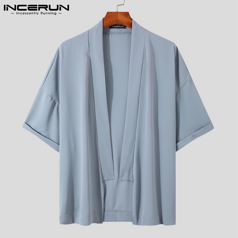 Áo cardigan INCERUN tay lỡ màu trơn form rộng thoải mái thích hợp cho nam