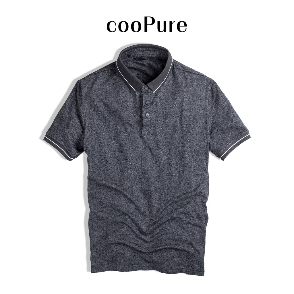 Áo thun polo cooPure màu be cotton melange xtra spandex, cổ bo dệt cách điệu NO.2054 (4 màu)