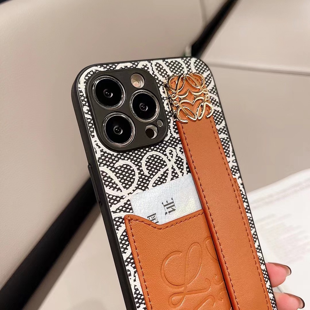 Ốp Điện Thoại Da Mềm Chống Rơi Có Quai Cầm Tay Màu Nâu Cho Iphone 14ProMax 13Promax 12 11 Pro Max