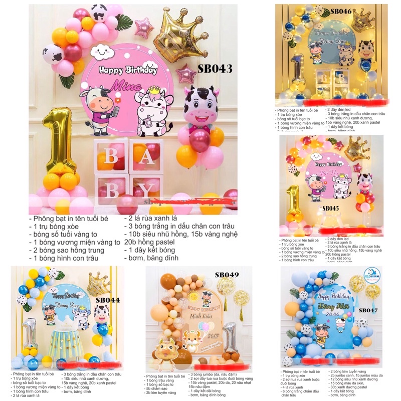 Combo set bóng bay trang trí sinh nhật, trang trí thôi nôi, đầy tháng bé trai bé gái - BACKDROP IN TÊN BÉ THEO YÊU CẦU