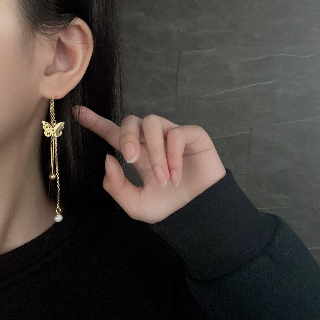 Khuyên Tai Vàng Bằng Thép Titan Hình Nơ Thời Trang