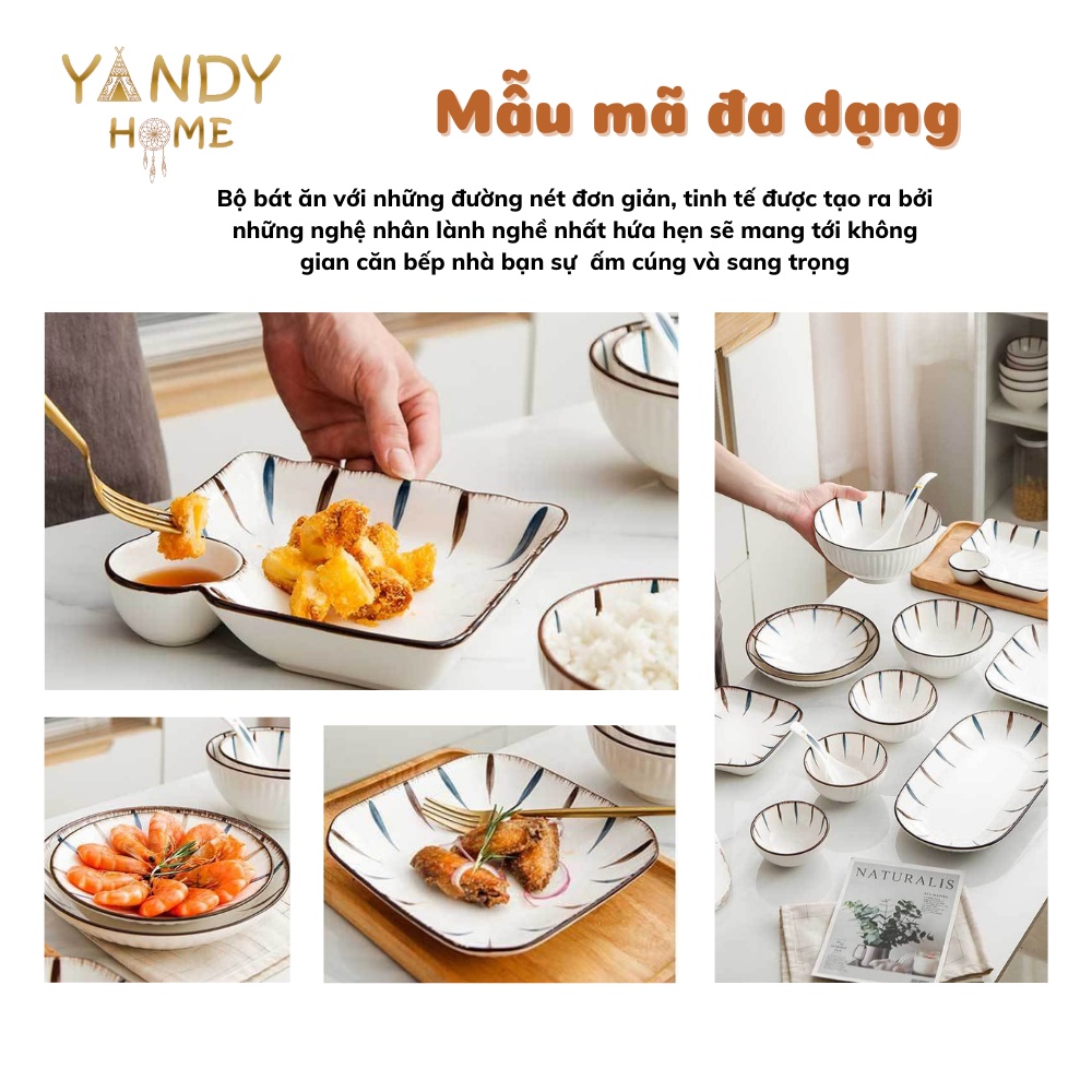 Bộ Bát Đĩa Sứ YANDY HOME BB01 Chén Dĩa Tô Gốm Sứ Vân Ramen Cao Cấp Men Đẹp