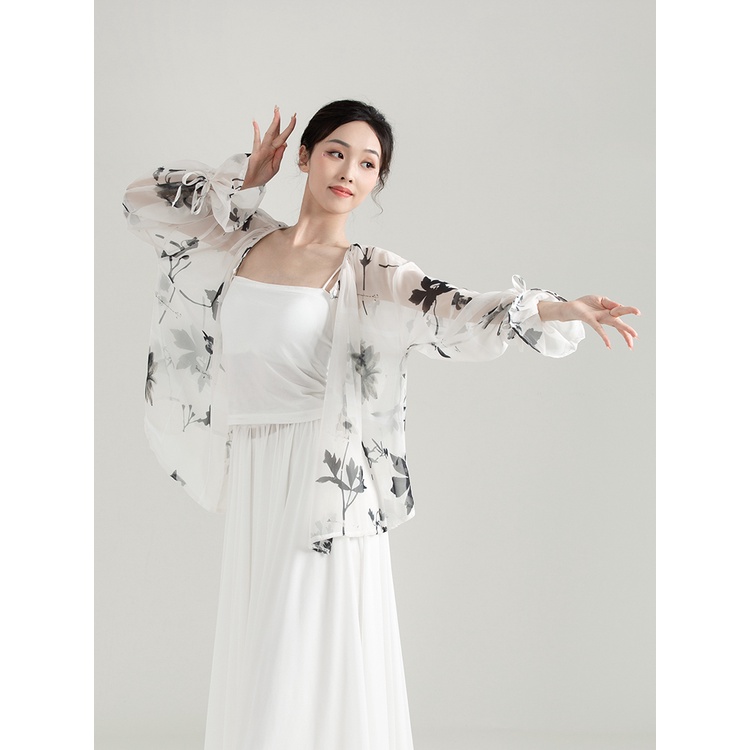 ((M &amp; E) Áo Tay Loe Chống Nắng Màu Trắng Đen Phong Cách Trung Hoa Cổ Điển Dùng Để Múa