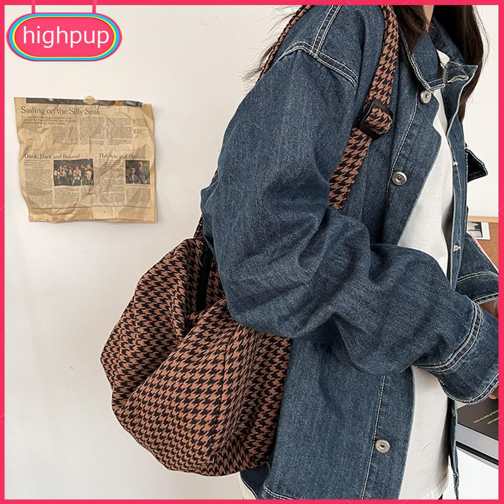 Túi Tote Đeo Vai Hoạ Tiết Sọc Ca-Rô Phong Cách Vintage