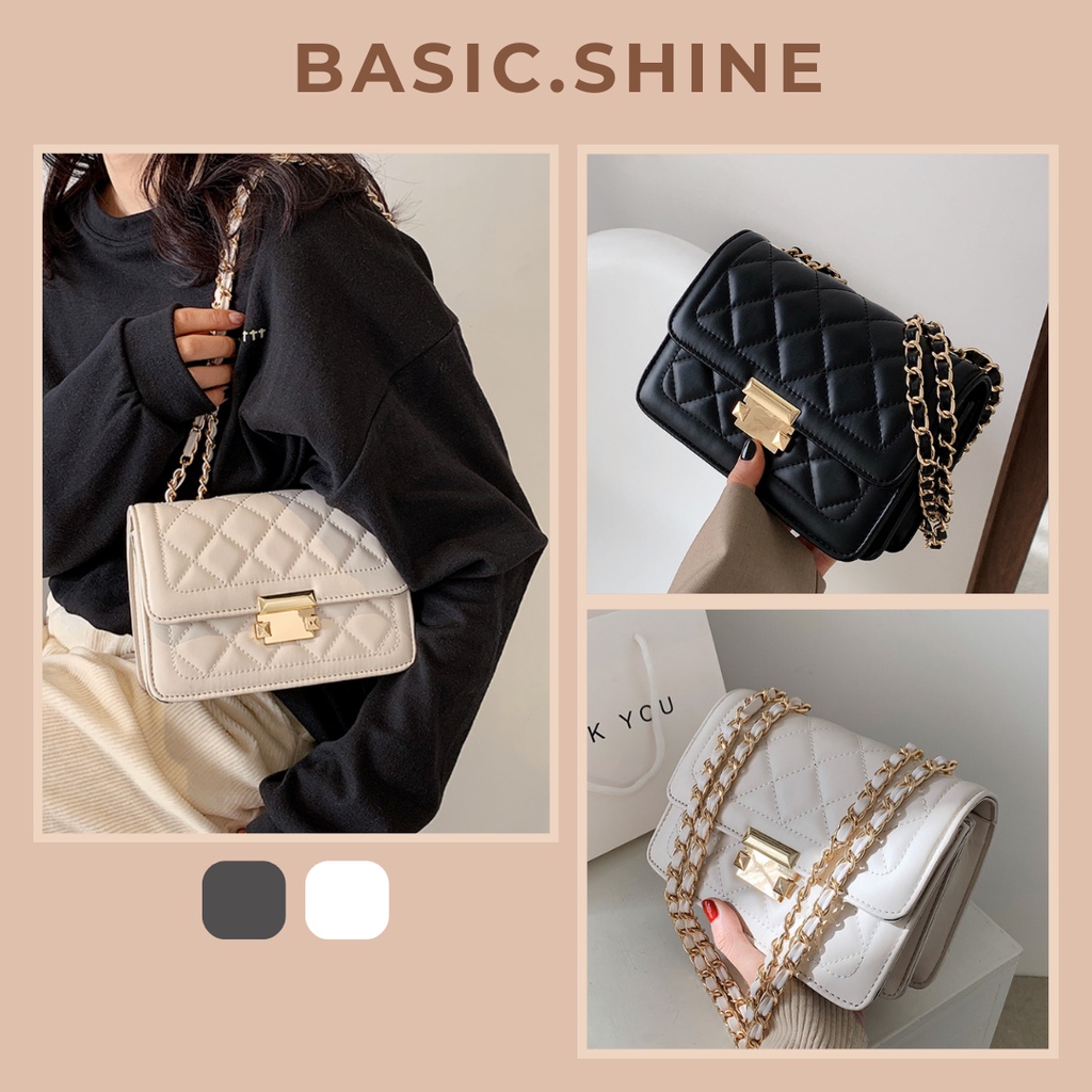 Túi đeo chéo dây xích ô trám dày dặn, đi cưới dự tiệc, làm quà tặng sang chảnh - Basic.Shine mã BS07 - Hàng có sẵn