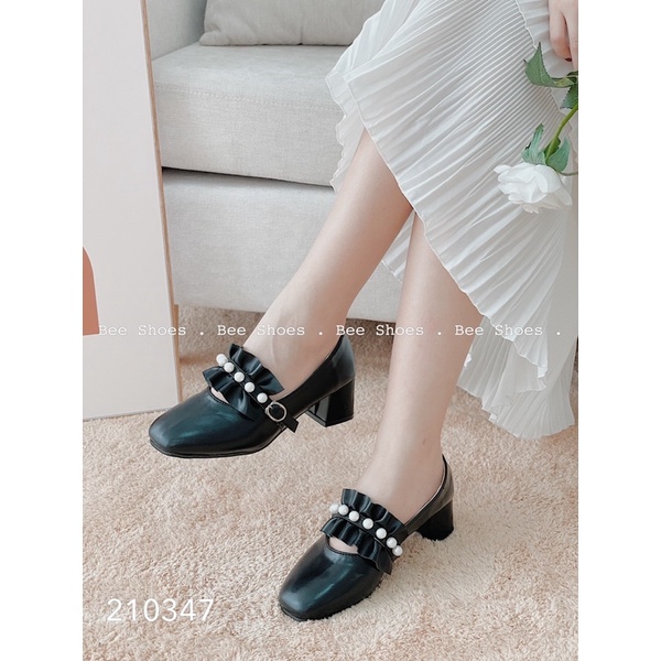 BEESHOES - GIÀY BÚP BÊ BÈO NHÚM CAO 5 PHÂN - GIÀY BÚP BÊ DA MỀM ĐI ÊM CHÂN DỄ ĐI SẴN 2 MÀU ĐEN, KEM 210347