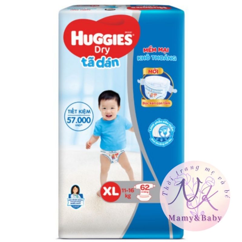 (Mẫu Đệm Mây) Bỉm Huggies Dán Size M76/L68/XL62/XXl56