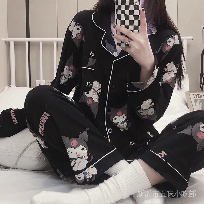 Bộ Đồ Ngủ In Họa Tiết Hoạt Hình Kuromi Nhật Bản Dễ Thương Thời Trang Xuân Thu Cho Nữ