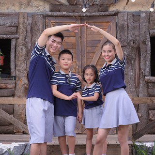 Áo gia đình phối kẻ sọc xanh đen