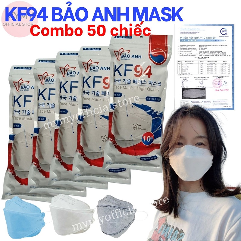 Sale 50 chiếc Khẩu trang KF94 dày,mềm,mịn, kháng khuẩn chống bụi 4 lớp chính hãng Bảo Anh Mask