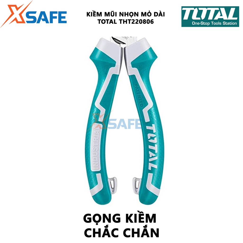 Kìm mũi nhọn mỏ dài  TOTAL THT220806 | kềm cao cấp Kích thước 8&quot;/ 160mm, Chất liệu bằng thép CR - V, đen bóng, Độ bền