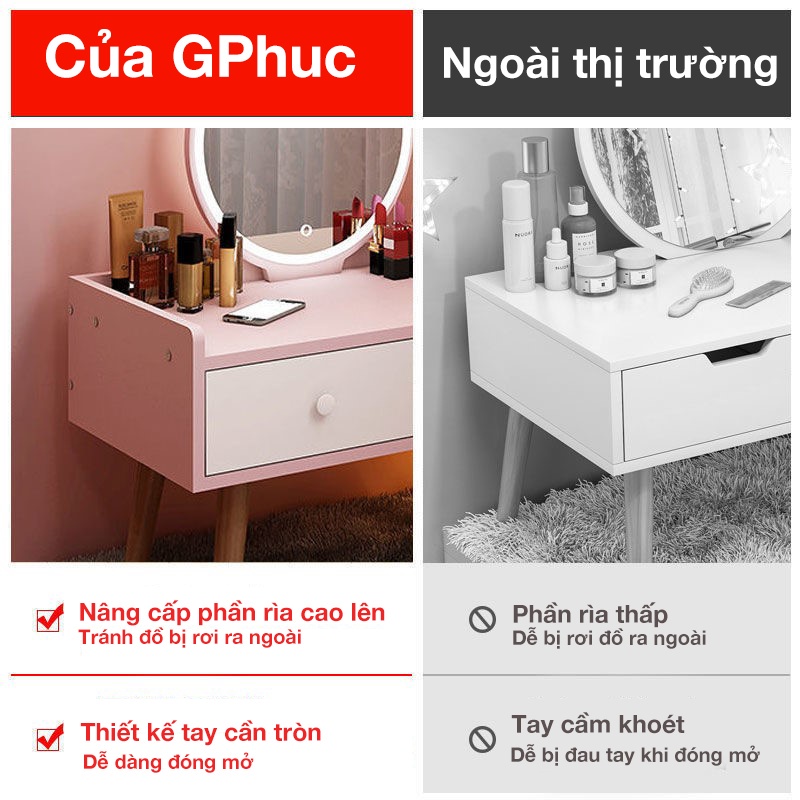 Bàn trang điểm ngồi bệt Có Gương LED cảm ứng AK05 , thiết kế nhỏ gọn 60x40, Có 2 ngăn kéo rộng