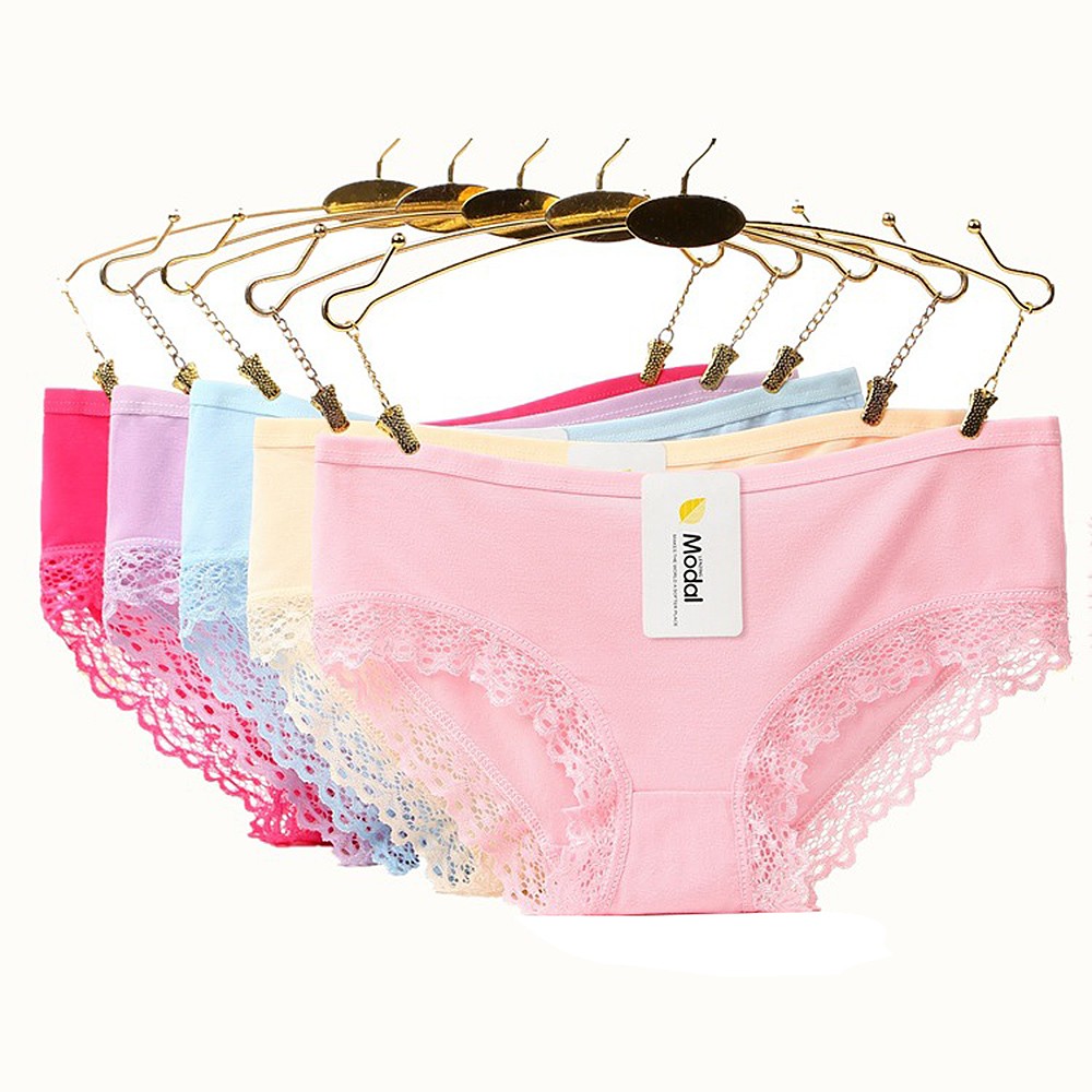 Đồ lót nữ modal ren tóm tắt ren màu rắn eo thấp cô gái dễ thương đồ lót