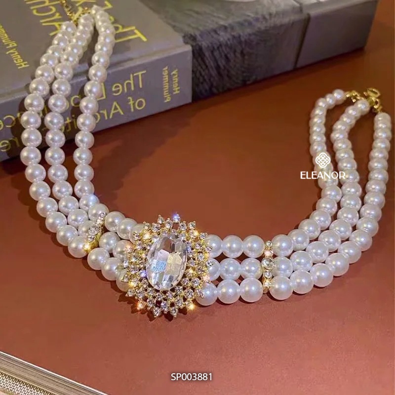 Dây chuyền nữ ngọc trai nhân tạo Eleanor Accessories choker mặt đính đá phụ kiện trang sức 3881