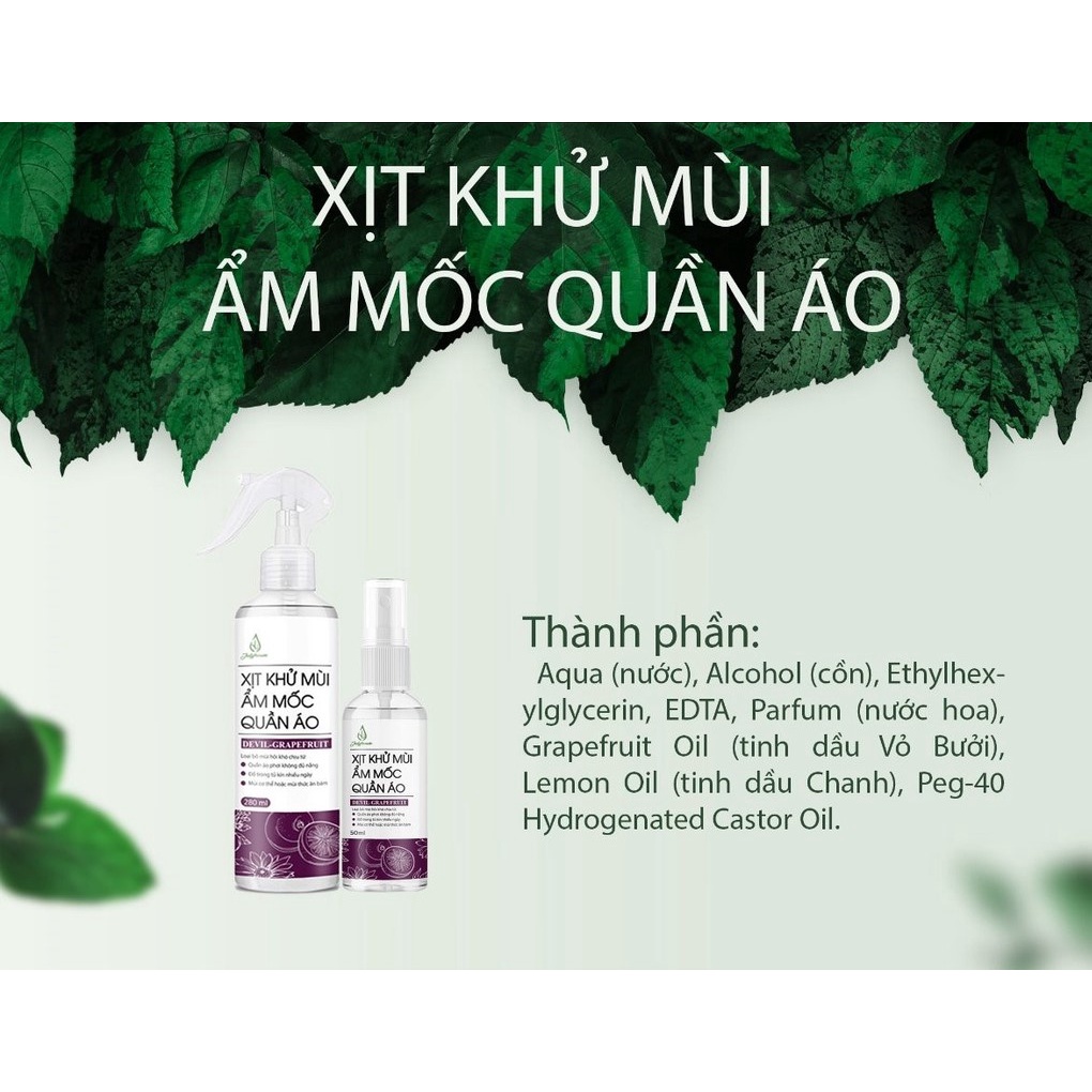 COMBO 2 Chai Xịt Thơm Quần Áo Hương Tinh Dầu Vỏ Bưởi - Chai 20ml, Khử Mùi Ẩm Mốc